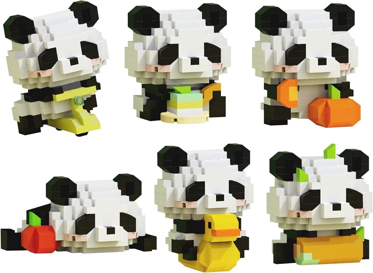 Panda Bouwset met 6 Mini Blokken, Creatieve Constructie voor Volwassenen en Kinderen vanaf 8 Jaar, Educatief Speelgoed en Bouwplezier
