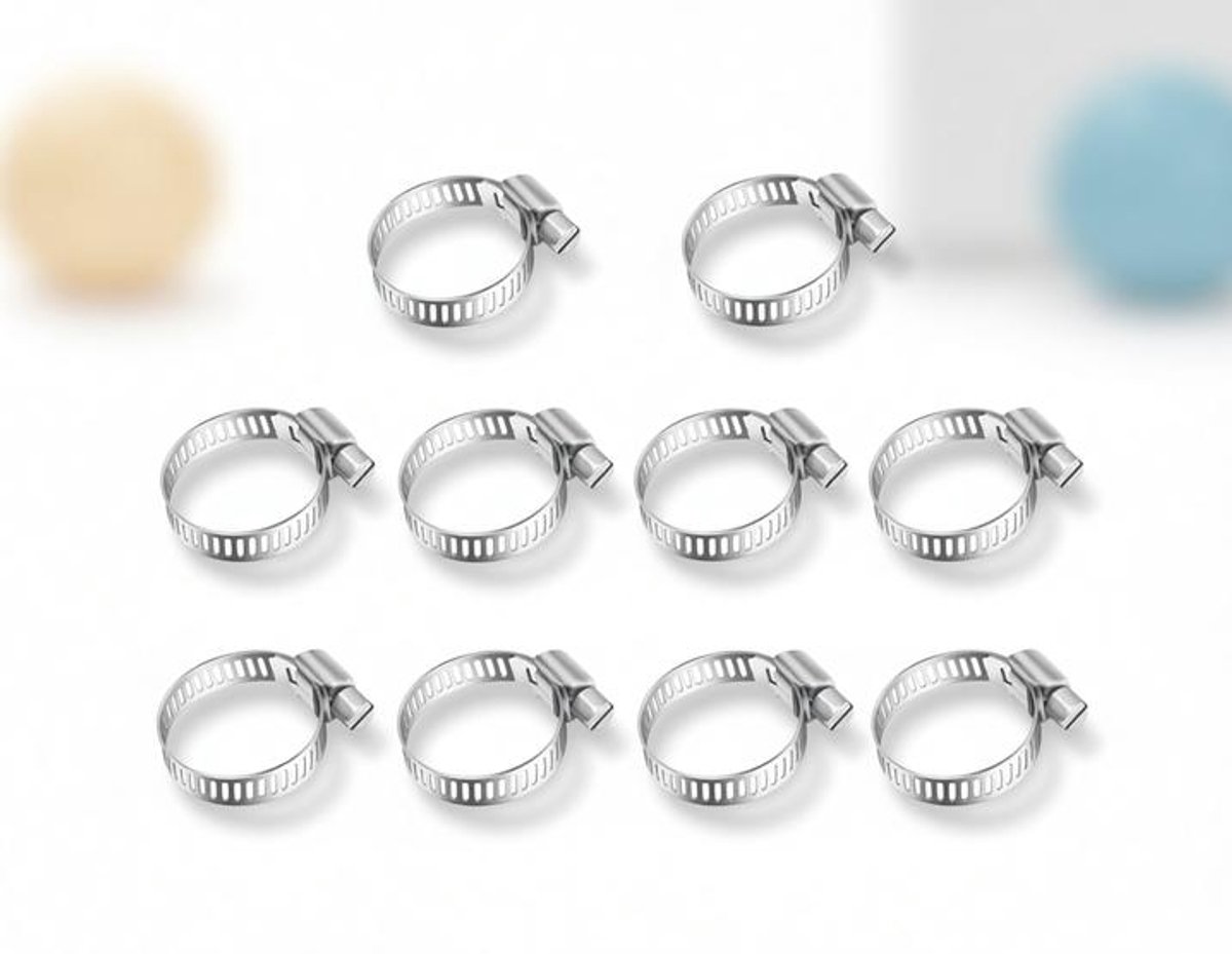 ElleMooi 10 Stks Slangklemmen 13-19mm, Kleine Slangpijpklemmen, 304 Roestvrijstalen Schroevenklemmen Wormwiel Aandrijving Pijpklem voor Werkhoudapparaten Buisklemmen