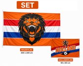 Oranje Reuzenvlag met Leeuw (3 x 2 meter) + Banner | Reuzenvlag + Straatbanner | WK 2026 Versierartikelen | Oranje Vlaggen