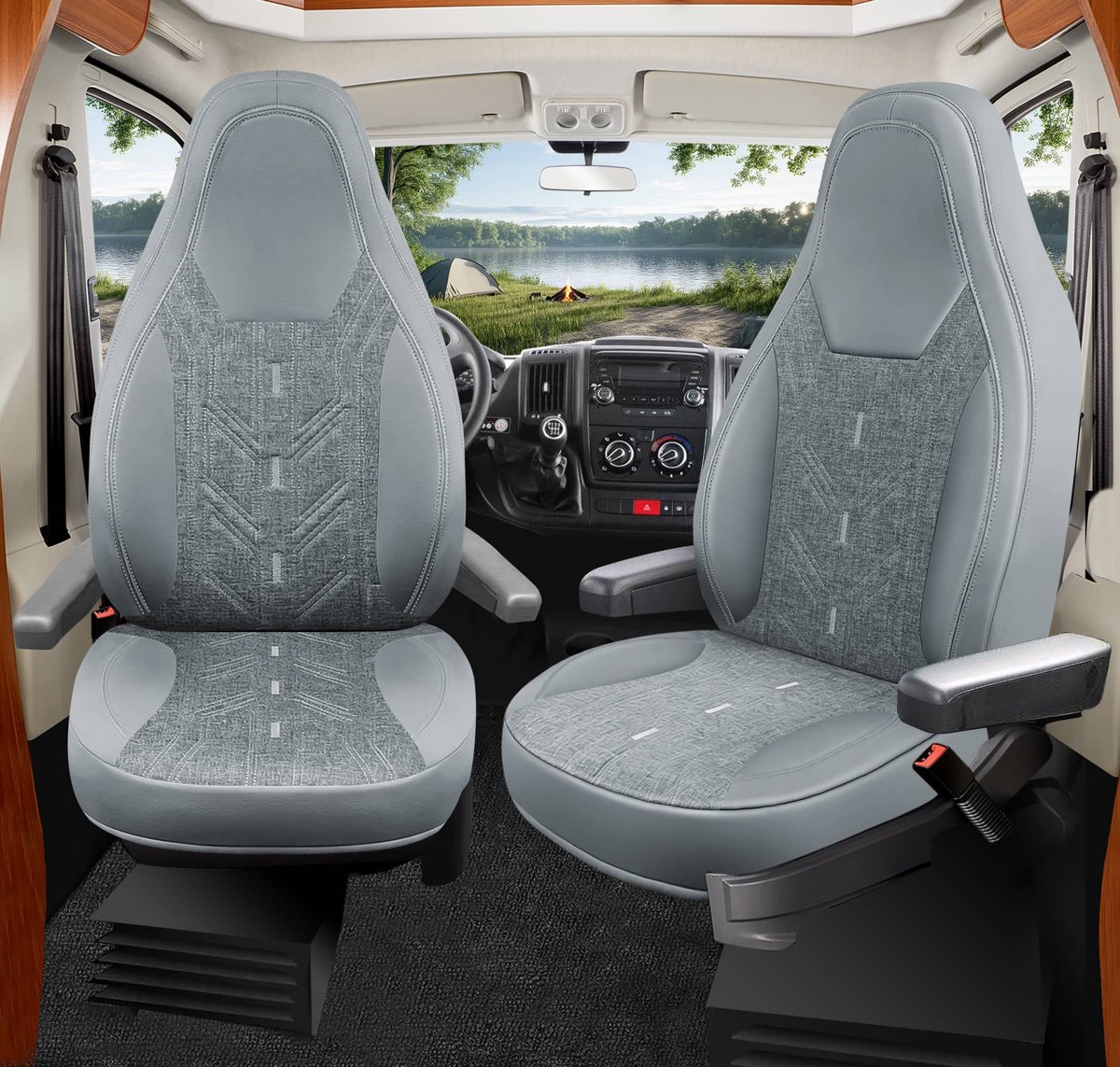 Premium Camper stoelhoezen voor Roller Team Kronos Alkoven BC8 in Grijs (2 losse stoelen)