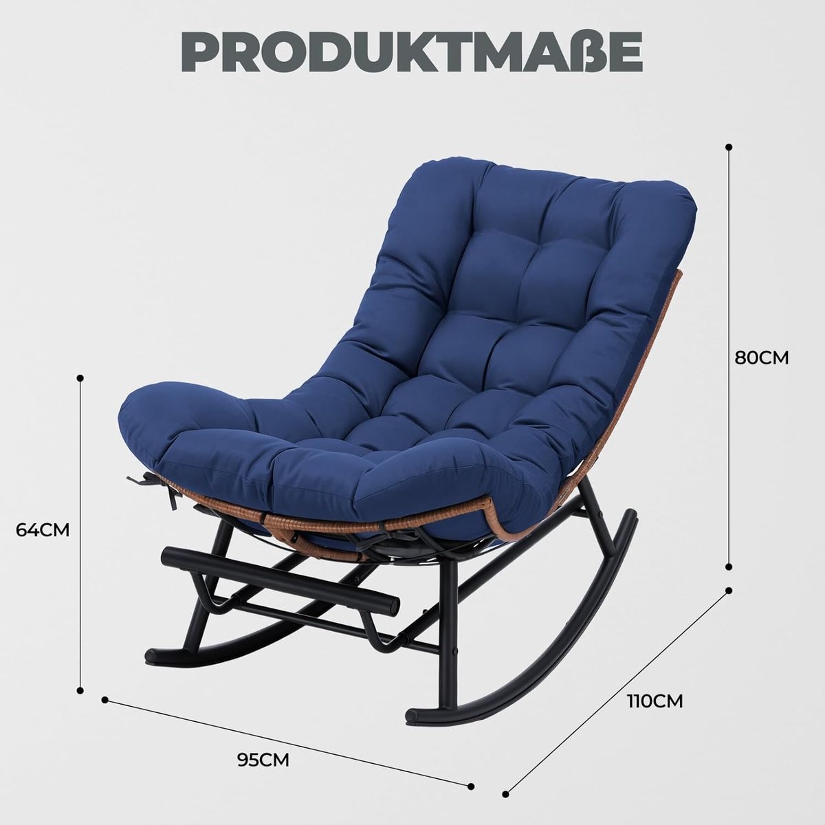 Schommelstoel XXL Relaxfauteuil met Voetensteun 110 x 95 x 80 cm – Ergonomische Tuin & Binnen Stoel met Stalen Frame, Dikke Kussens en Witterbestendig Design – ErgoRock Pro – Mobili Bella