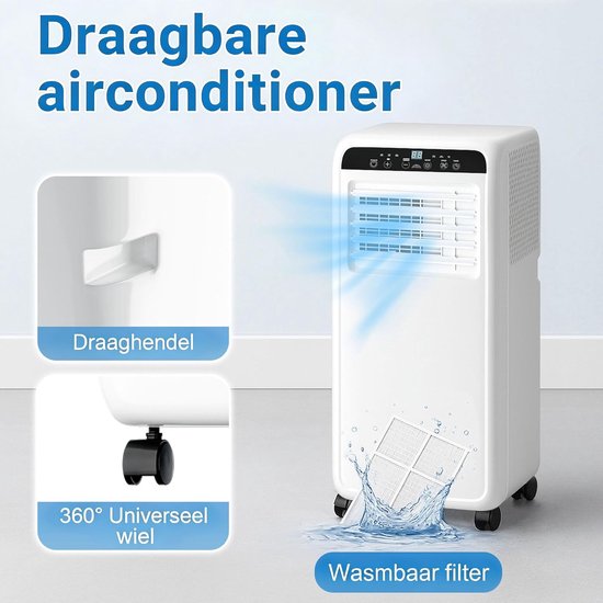 Draagbare Airco - Mobiele Airco Unit - Ruimte Koelen - 3-in-1 Functie - 9000 BTU - Wit — afbeelding 3