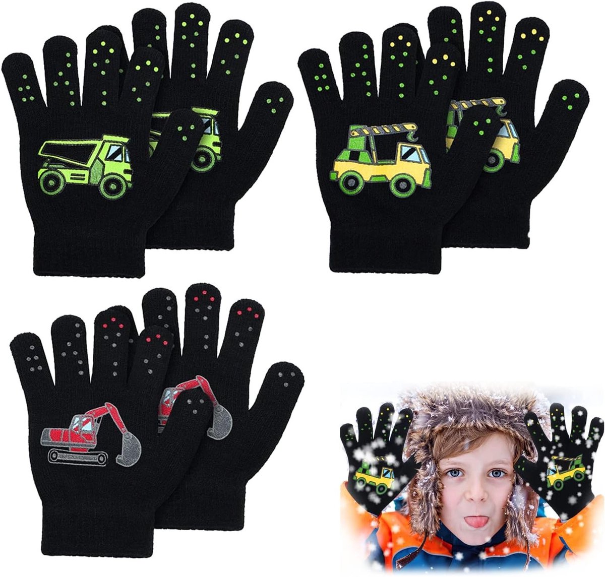 3 paar warme gebreide kinderhandschoenen voor de winter - stretch handschoenen met volledige vingers - uniseks magische handschoenen - gemengde kleuren - S maat - handschoenen voor kinderen - winterhandschoenen