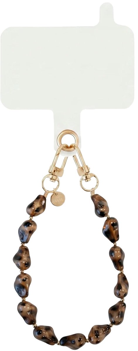 xoxo Wildhearts telefoonkoord met clip - Leopard Muse - Kort koord - Geschikt voor iPhone - Geschikt voor Samsung - Phone cord met koord clip - Easy Cord - Telefoonketting - Stenen ketting met luipaardprint