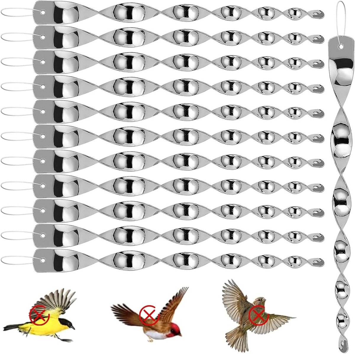 Set van 12 Reflecterende Vogelafschrikkers - Windspiralen voor Tuin en Balkon, Effectieve Vogelbestrijding tegen Kraaien en Zwaluwen
