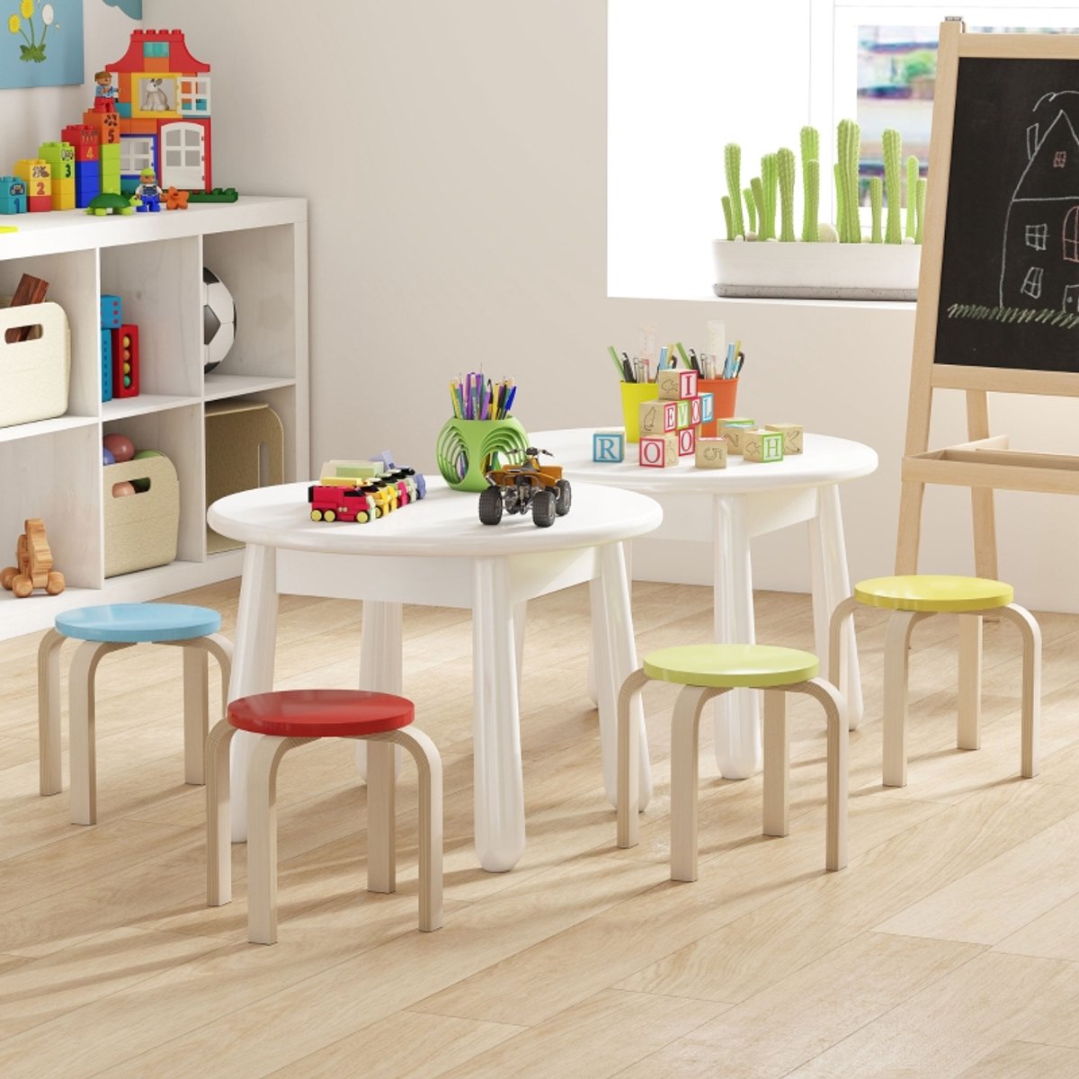 REDOM Stapelhockers - Stapelbaar - Scandinavische Stijl - Woonruimte - Hout - Multicolor - 36 × 36 × 30 cm Veelkleurig