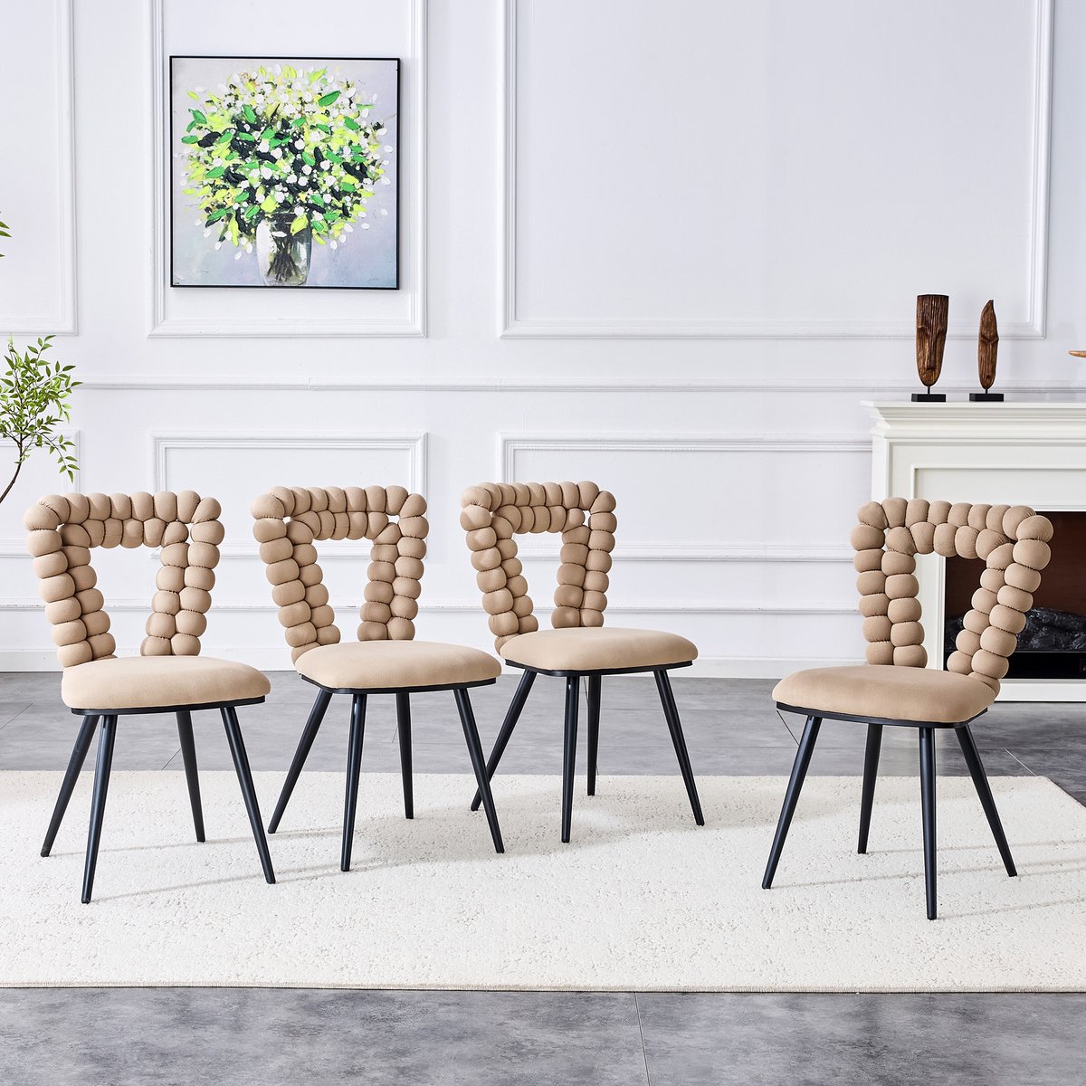 REDOM Eetkamerstoelen Set van 2 - Met Uitsparing in Rugleuning - Modern - Metaal en Fluweel - Camel Kameel