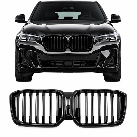 Grill Nieren Geschikt voor BMW X3 G01 X4 G02 LCI Enkele Spijlen Hoogglans Zwart 2022+