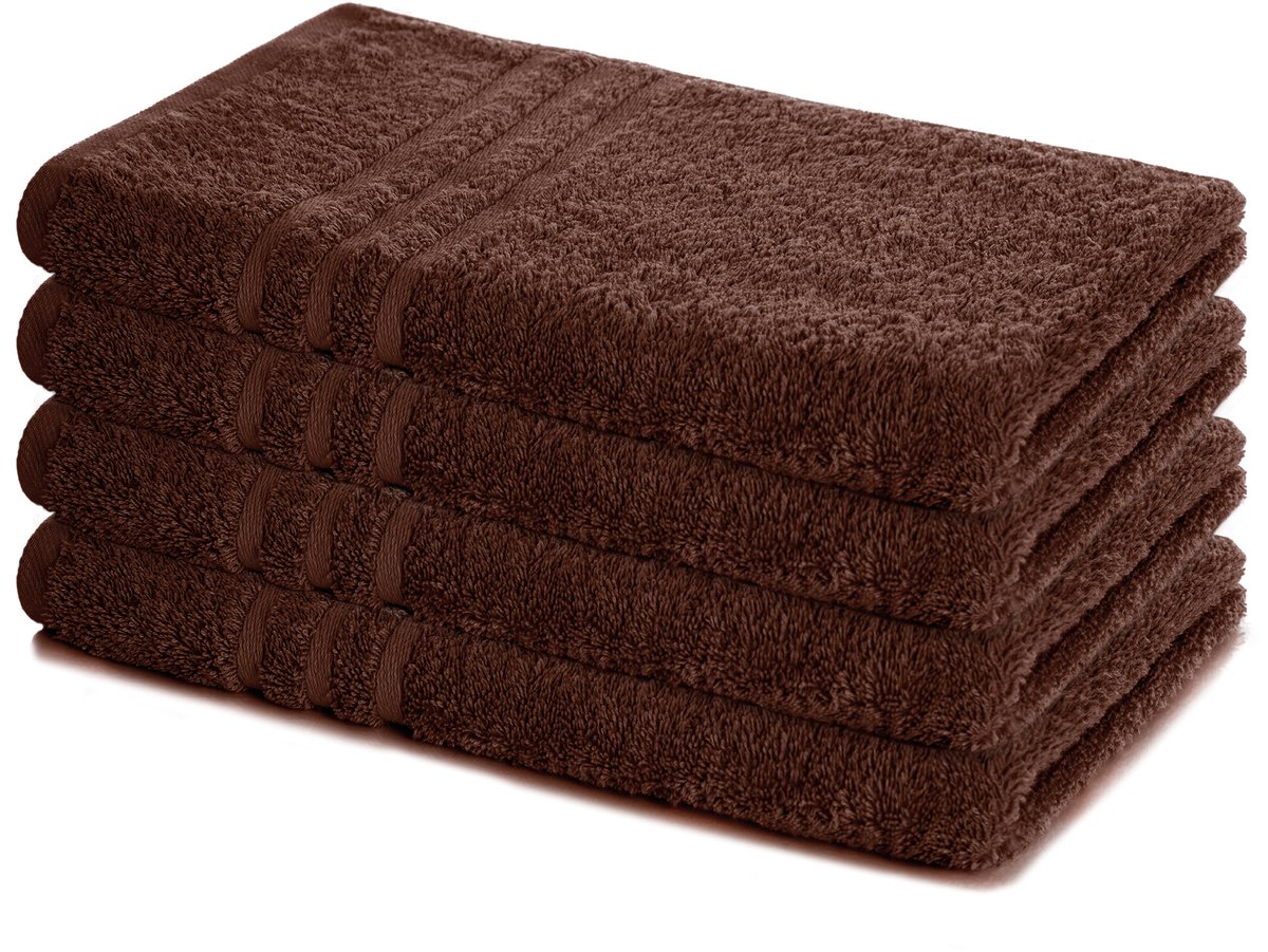 Lavea® Set van 4 Handdoeken 50x100 cm, 100% Katoen – Zacht en Absorberend – Perfect als Handdoek voor Thuis en Hotel – Koffiebruin