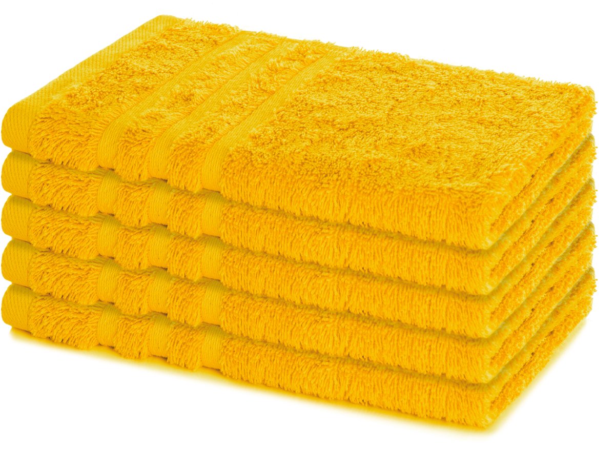 Lavea® Set van 5 Handdoeken 30×50 cm – 100% Katoen – Zacht & Absorberend – Gastendoekje – Voor Badkamer, Hotel & Spa - Premium Absorptie & Duurzaam – Koolzaadgeel
