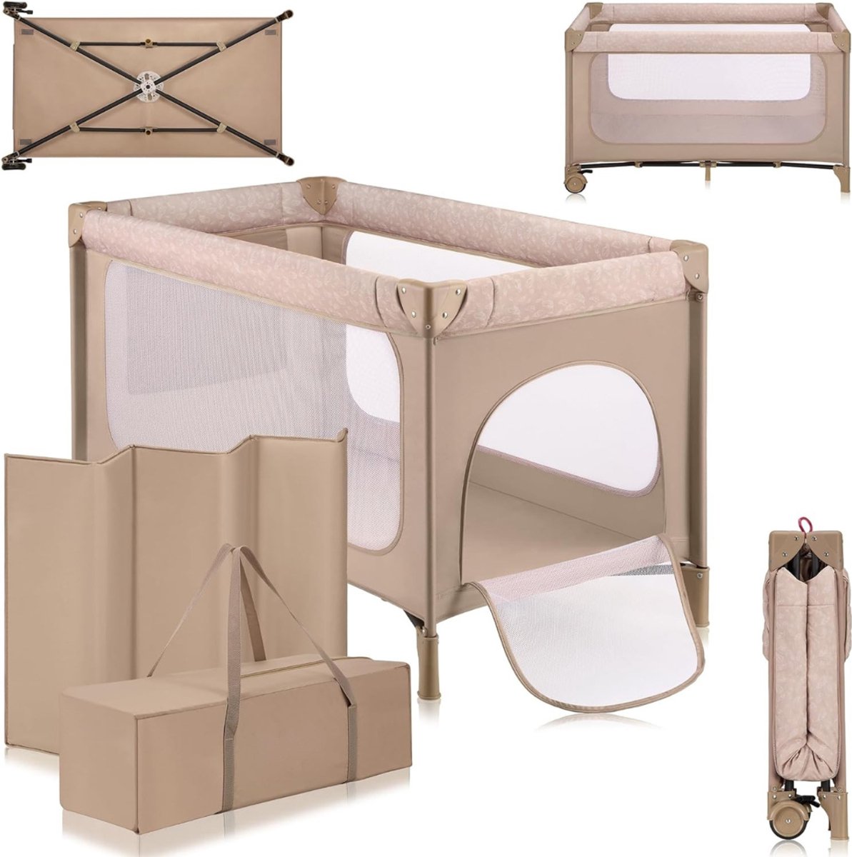 QIN® Campingbedje Baby - Reisbedjes - Baby Klamboe - Beige - 67cm x 75cm x 123cm