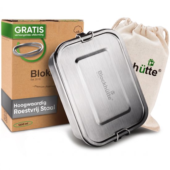 Blockhütte Boîte à lunch Adulte 1200 ml Argent – Boîte à lunch en acier inoxydable anti-fuite pour le bureau – Boîte bento durable avec compartiments flexibles, lavable au lave-vaisselle et sans BPA