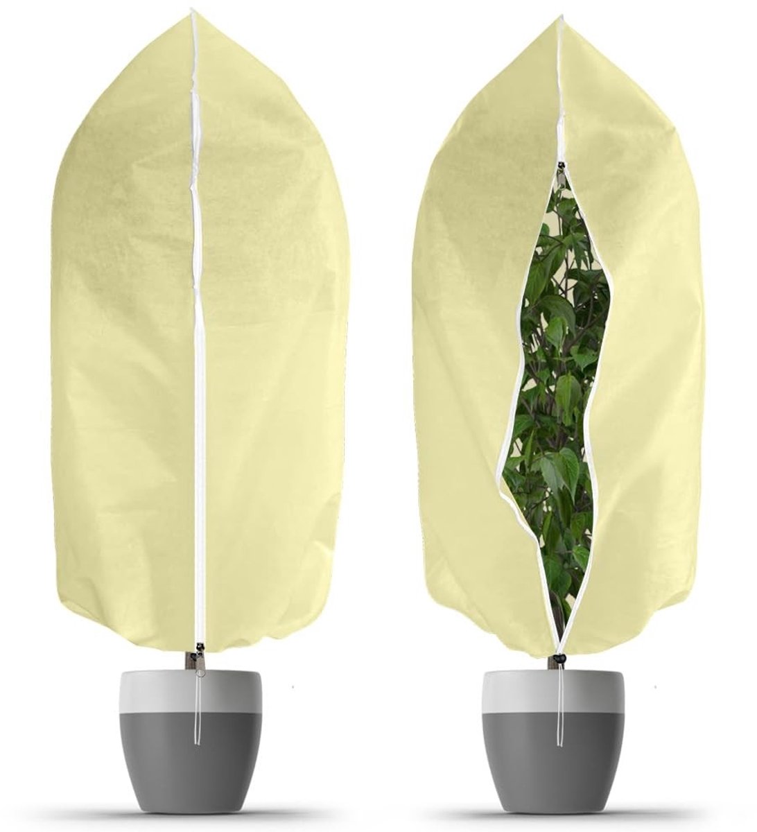 Dailygoods- Plantenhoezen Winterbescherming - Ademend Beschermhoes - 2 Stuks - 80x100cm - Polypropyleen - Rits/Trekkoord - Plantenbescherming