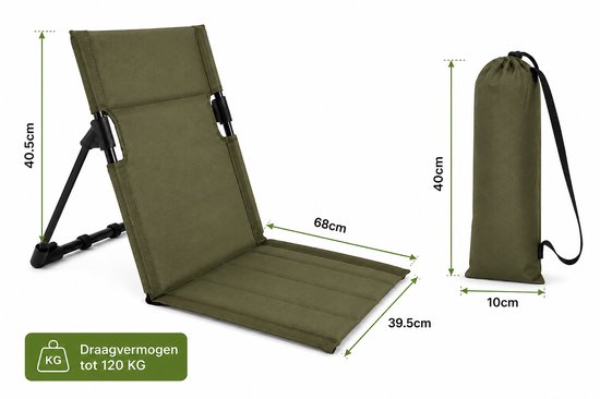 Strandstoel opvouwbaar - Strandmat met rugleuning - Campingstoel - Opvouwbaar Strandbedje met Rugleuning - campingstoel met draagtas - voor strand, camping, picknick, tuin - Army Green — afbeelding 2