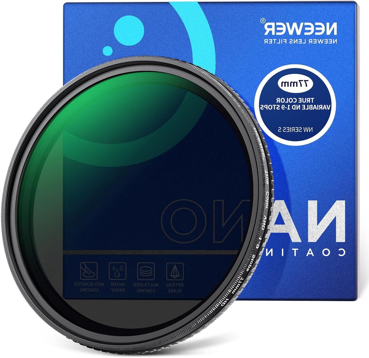 77mm Veranderlijk ND2-ND400 Filter voor Professionele Fotografie, Verstelbaar Neutraal Dichtheidsfilter met Meerdere Coatings en HD Optisch Glas