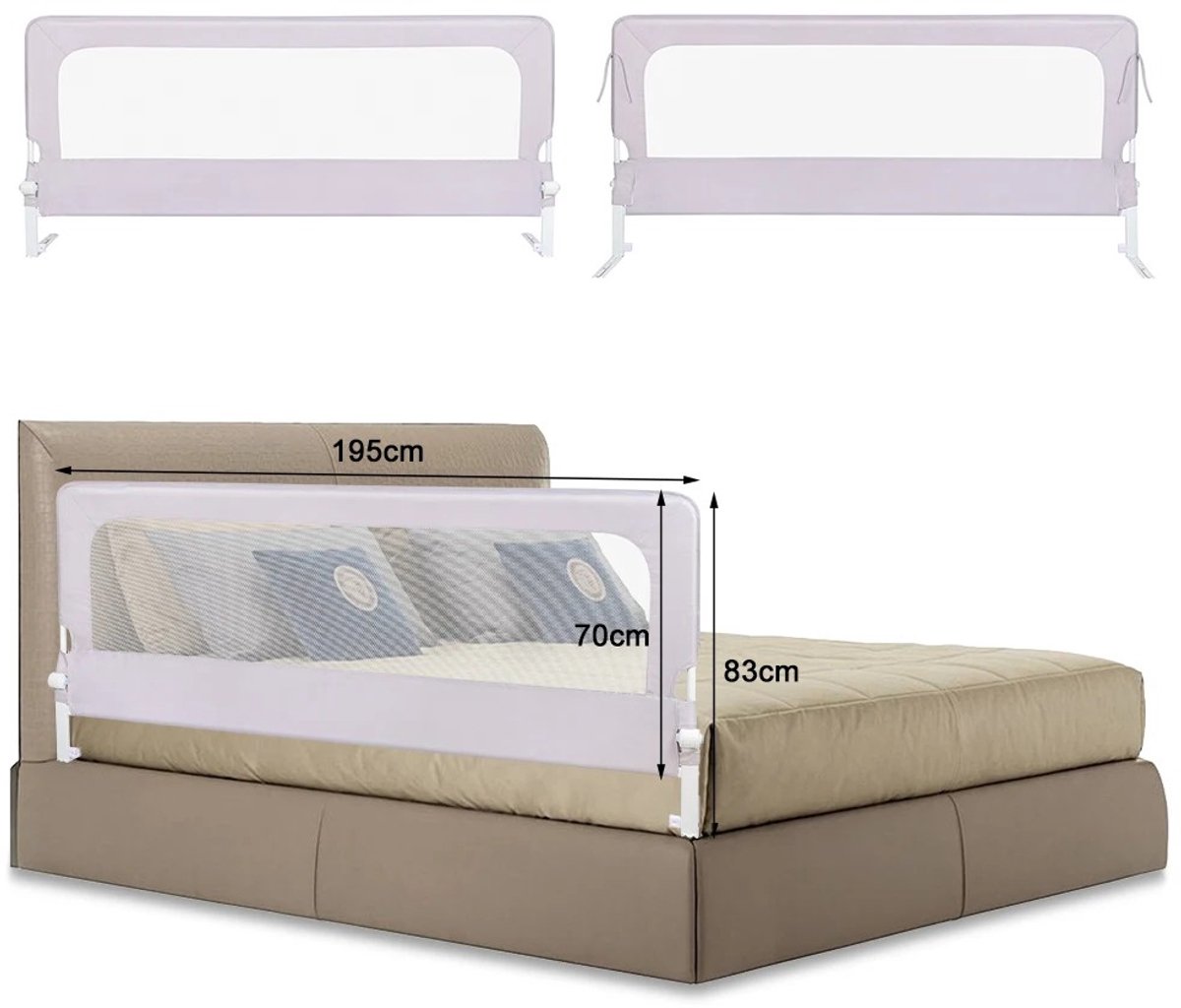 Dailygoods Opklapbaar bedhekje, 1 stuk bedhekje, kinderveiligheidsbarrière voor bedden in Oxford-stof en PP, 180/200×70×