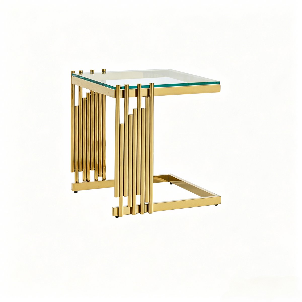 Merax Bijzettafel Set van 2 - Vierkante Glazen Bijzettafels - Goudkleurig RVS Frame - Gehard Glas - 41 cm & 32 cm - Voor Woonkamer - Slaapkamer en Balkon
