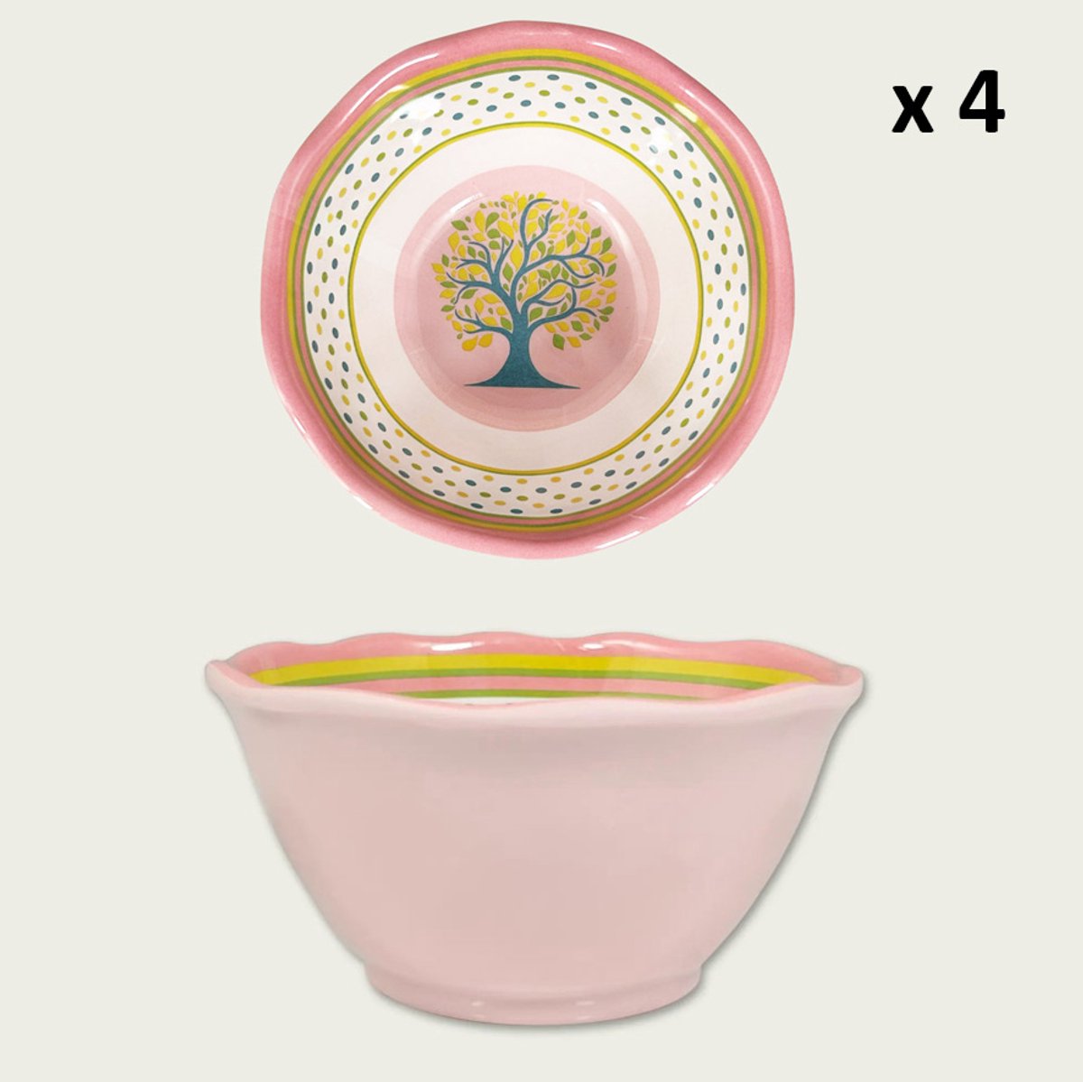 Arca Sylvia- Set van 4 Melamine Kommen Ø12xH6cm – licht in gewicht – makkelijk stapelbaar – voor binnen en buiten