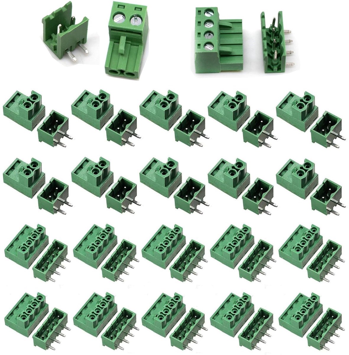 JHUBERS - 10 Paar 5.08mm PCB Schroef Terminals - 4 Polig en 2 Polig Stekkerblokken