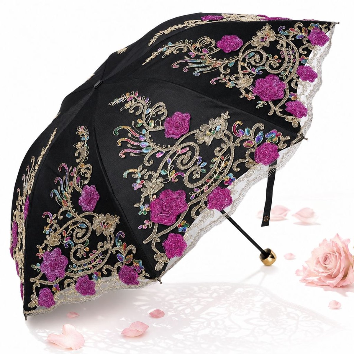 VHV - Paraplu - Kanten damesparaplu - Opvouwbare UV parasol - Vintage regenparaplu - Voor reizen ceremonie en dagelijks gebruik