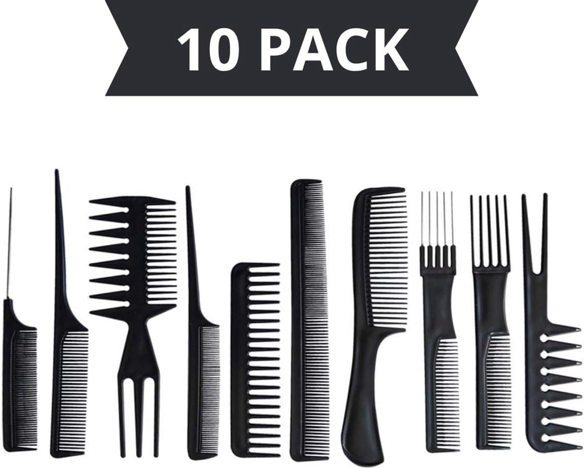 Okado Kammenset 10-delig Zwart – Kleine Kammen Set met Transparante Opbergtas – Plastic Haaraccessoires voor Styling, Verdelen en Dagelijks Gebruik