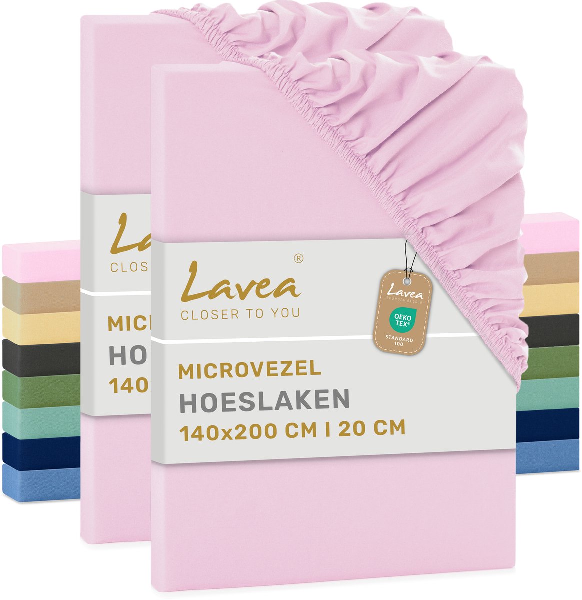 Lavea® Set van 2 Hoeslakens 140x200 cm – zachte en ademende microvezel – voor matrassen tot 20 cm – met elastiek rondom – oeko-tex gecertificeerd – Roze