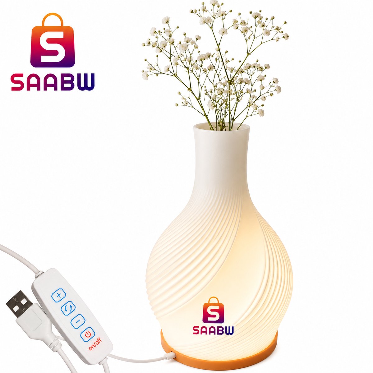 LED Tafellamp met Bloemenvaas 2-in-1 – Dimbaar – 3 Lichtkleuren – USB – Decoratieve Sfeerverlichting – Ecru – woonaccessoire – usb lamp – dimbare tafellamp – bloemenvaas lamp – moderne tafellamp – slaapkamer lamp – nachtlamp – 90030