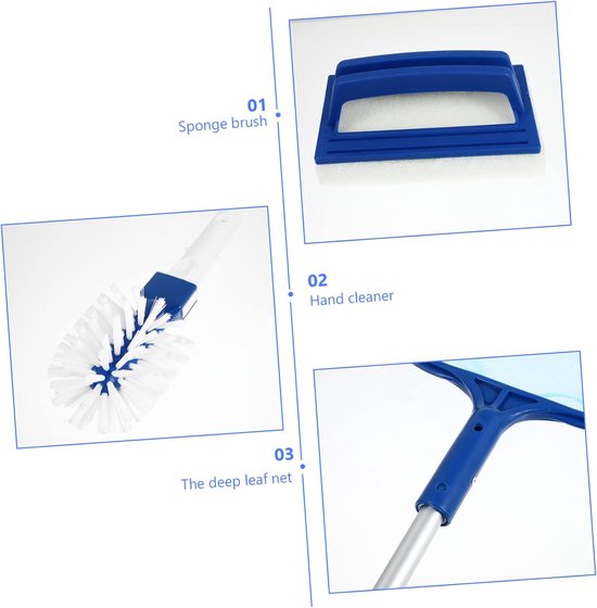 Schoonmaaknetset - zwembad schoonmaaknet - vijver schepnet - bladschepnet - met uitschuifbare stok - met schoonmaakborstel - verstelbaar - schoonmaakaccessoires - geschikt voor zwembad, vijver (blauw, meerdere maten) — afbeelding 4
