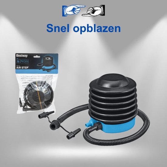 Bestway Voetpomp 62147 13 cm - Piston Foot Pump Voor Luchtbed Zwemband Strandbal En Opblaasbaar Speelgoed Met 3 Opzetstukken Flexibele Slang Compact Model Met Ebook — afbeelding 5