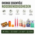 Lucifers, waterdichte lucifers, glowsticks, kaarsen en hygiëneproducten.
