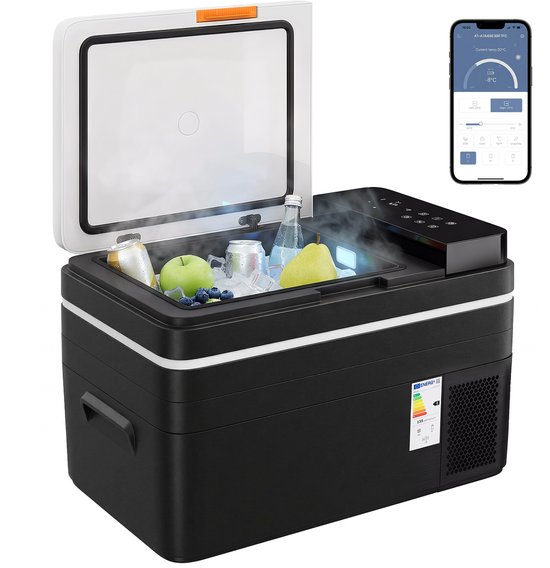 Compressor Koelbox 30L-Autokoelkast-App Bediening-Snel Koelen-Draagbaar 12V/24V En 100-240V - Auto Camper Camping - 62,3x37,8x37 cm-Zwart — afbeelding 5