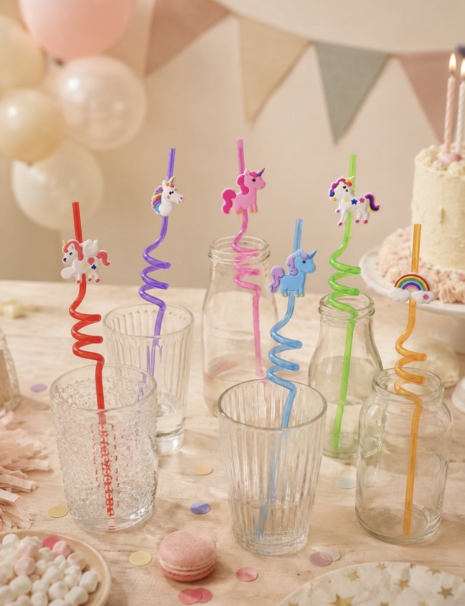 Herbruikbare - Plastic - Unicorn Rietjes - Rietje - Kinder Rietje - 6 stuks