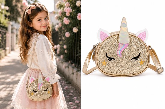 Meisjes Schoudertas - Unicorn - Goud - Pailletten Tas - Verstelbare Kinder schoudertas