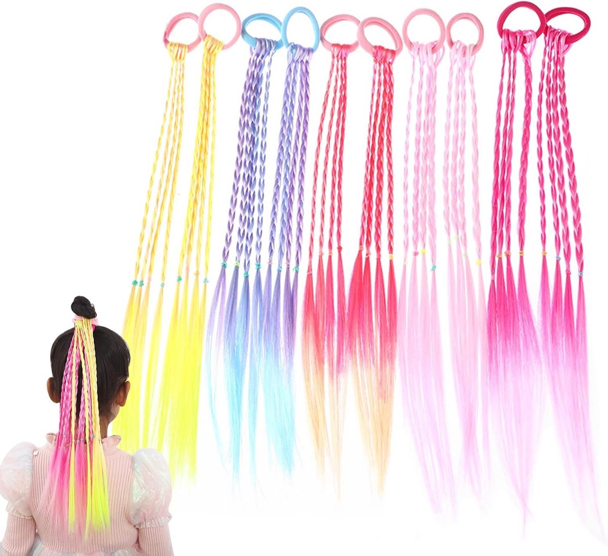Kleurige Haarbundels voor Kinderen - Modebewuste Vlechtperruques voor Meisjes, Multicolore Stylingaccessoires voor Feestjes en Speelgoed