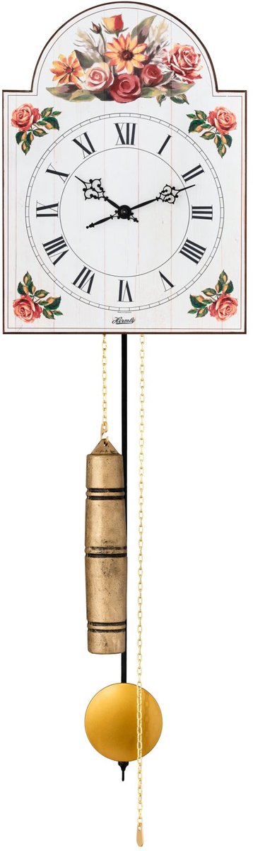 De Hermle 61026-000711 / GIselle is een traditionele, mechanische schilderklok (Lackschilduhr) afkomstig uit het Duitse Zwarte Woud. Deze wandklok combineert een nostalgisch, ambachtelijk uiterlijk met een betrouwbaar mechanisch uurwerk.