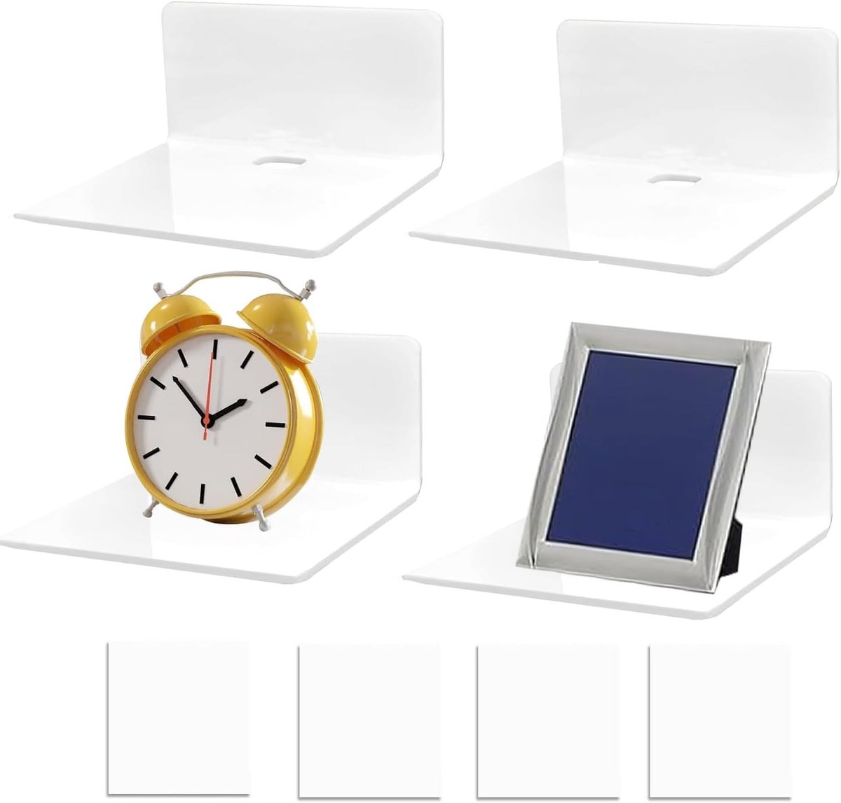 Set van 4 Zelfklevende Acryl Wandplanken zonder Boren, Ideaal voor Keuken, Badkamer en Woonkamer met Draadopening