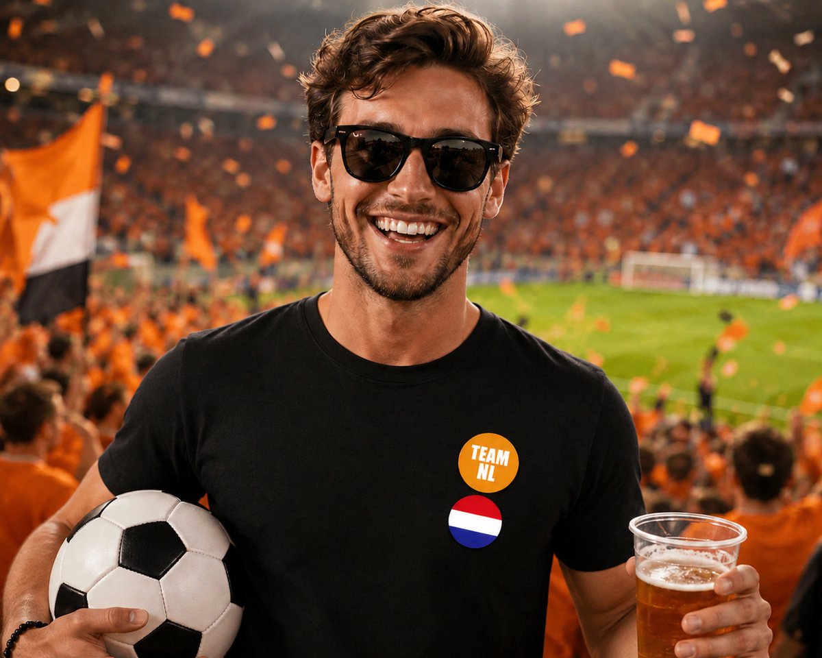 Team NL set met zonnebril en 2 buttons - voetbal - WK - toernooi - zonnebril - nederland - holland - supporter