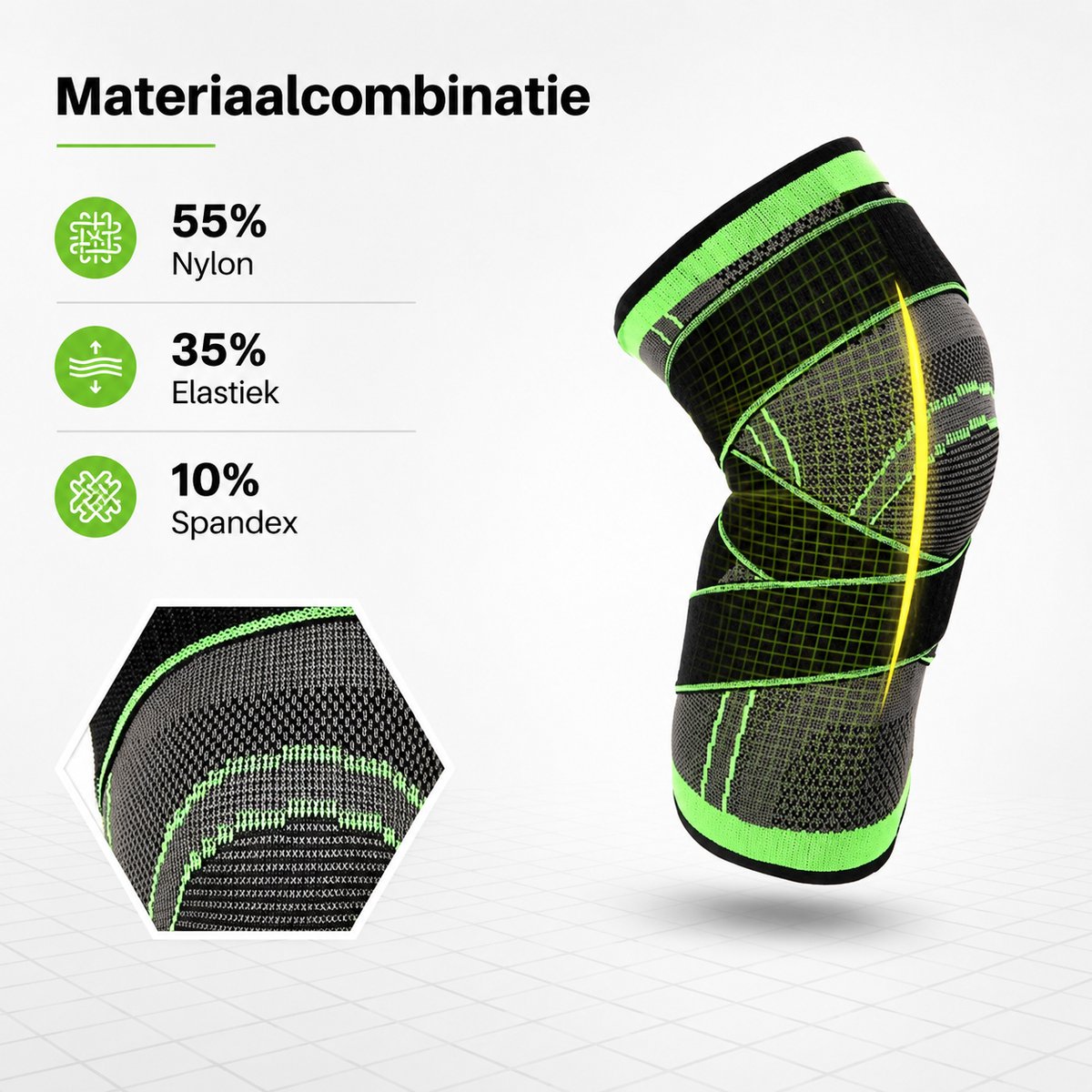 Okado Kniebrace XL Zwart/Groen – Verstelbare Knieband met Dubbel Klittenband – Ademend Neopreen voor Links en Rechts