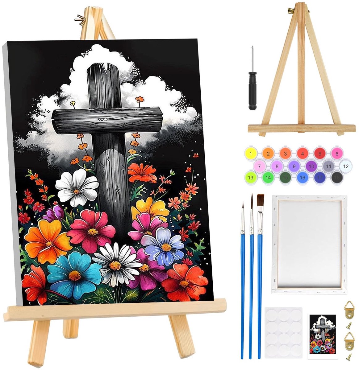 Dailygoods- Schilderen op Nummer Volwassenen - Schilderen op Nummer met Lijst - Canvas Set 8 x 30 cm - Houten Ezel - Doe-Het-Zelf Wanddecoratie - Eenvoudig Patroon - Doe-het-zelf Schilderij