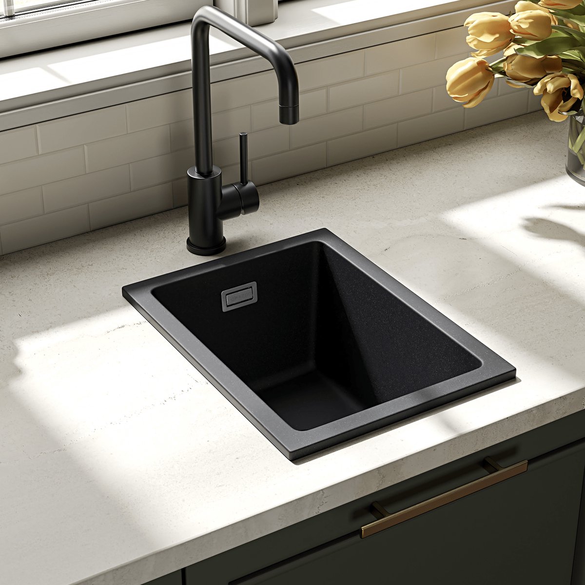 LOMAZOO Spoelbak Keuken Graniet Zwart 30×40 cm - Gootsteen - Keukenspoelbak - Opbouw Wasbak Keuken [ISCO]