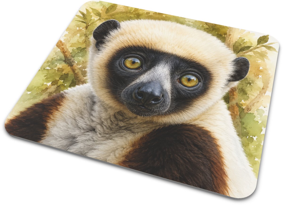 Muismat Sifaka Lemuur - Elegante Maki Aap Madagaskar Aquarel Illustratie - Fijne Bureau Onderlegger voor Thuiswerkplek - Schattig Cadeau voor Student