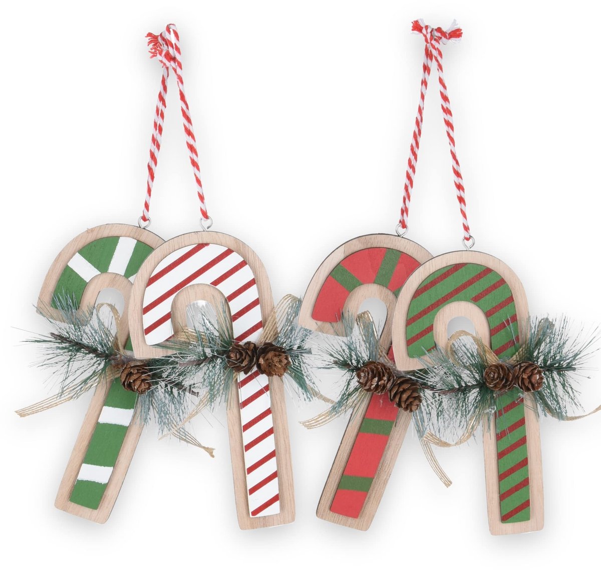 Dailygoods- Kersthangers 4-delige set - Houten Hangers - Kerstboomversiering - Boomversiering - Kerstdecoratie - Handgemaakt met koord