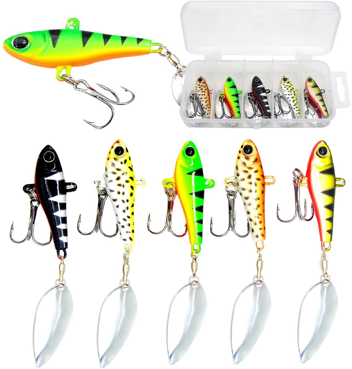 Dailygoods- Jig Spinner-set 5 stuks 20 g - Kunstaas Snoek - Kunstaas Baars - Jigset met Box - Lasergeslepen Haken - Bedrieglijk Realistisch Design