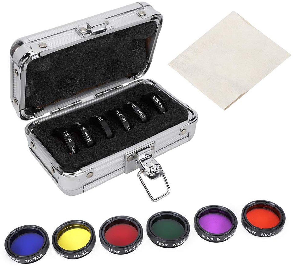 Dailygoods- Telescoopfilter Set - 6 Stuks - Draagbare Schokbestendige Opbergdoos - Kleurrijke Filters - Compatibel met 1,25 Inch Telescopen - Aluminiumlegering en Optisch Glas - Filterset