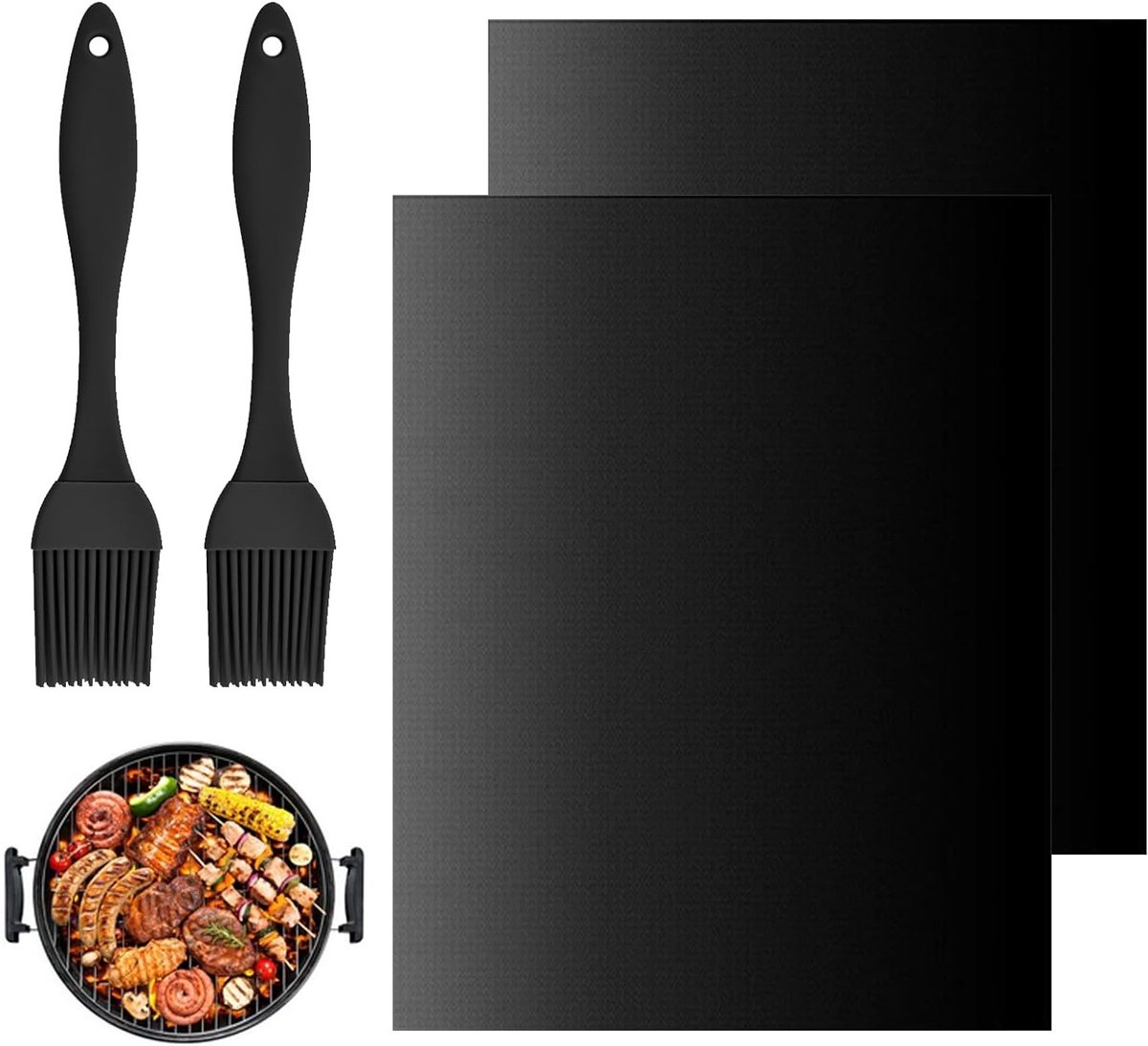 Hittebestendige BBQ Grillmat en Siliconen Kwast - Herbruikbare Barbecue Mat voor Zware Pannen en Ovenbescherming, Ideaal voor Buiten Koken en Grillen