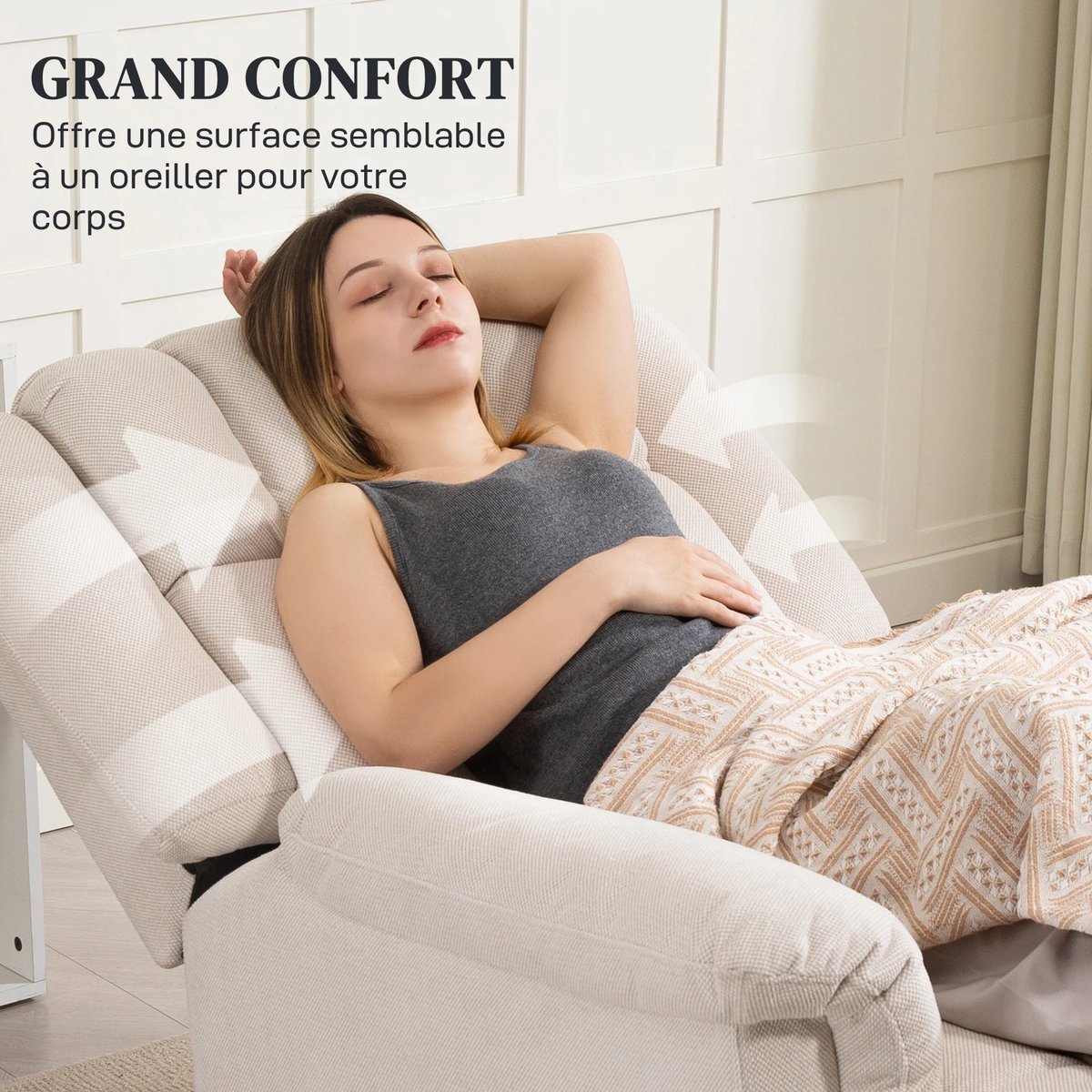 Elektrische Relaxfauteuil met Massage en Verwarming - Verstelbare Rugleuning en Voetsteun - TV Stoel - Comfortstoel - Beige - Max. 150 kg – foto 5
