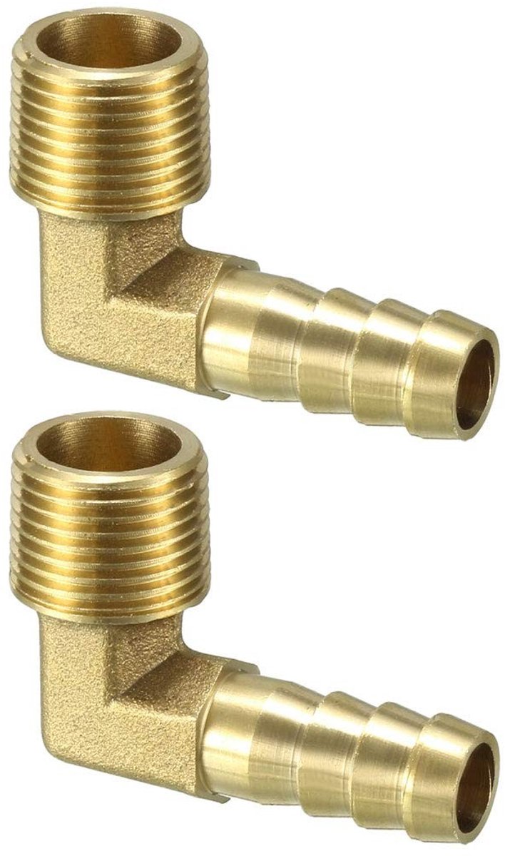 Dailygoods - Messing Tule Slangtule 90 Graden Hoek - Slangverbinder - Goud - 8mm 10mm x 3/8 PT - 2 Pack - Geschikt voor Slangen