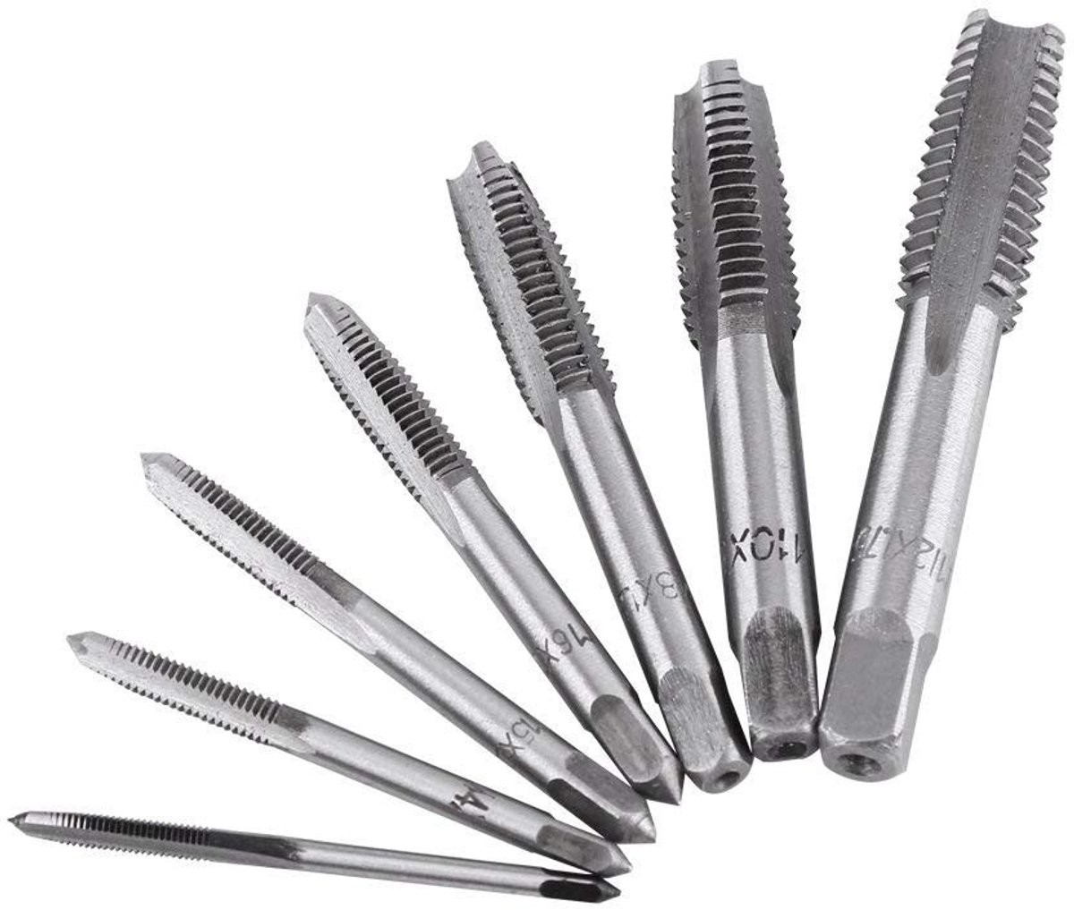 SOUQONE- Draadkranen 7 stuks - Metrische Stalen Draadkranen M3/M4/M5/M6/M8/M10/M12 - Lagerstaal - Handmatige Groefkranen - Schokbestendig - Gebruiksvriendelijk - Schroefdraadboren