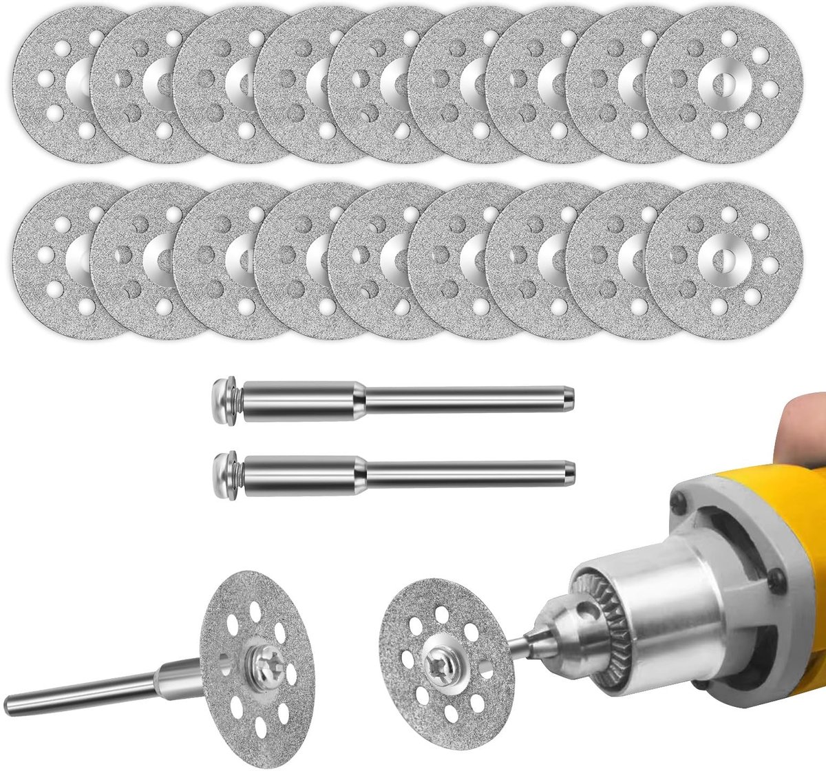 SMOAKEZ- Diamantslijpschijven 20 Stuks - Slijpschijven 125 mm - Voor Rotatiegereedschap - Snijden van Hout/Kunststof/Metaal - Inclusief 4 Stuks 3 mm Doorn - Geschikt voor Steen/Tegels