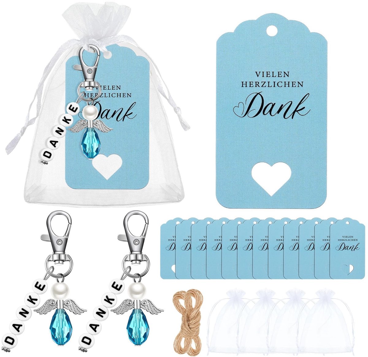 LIVIA HOME- Bedankgeschenken 30 stuks - Engel Geschenken - Cadeaulabels met Koord - Organza Zakjes - Doopgeschenken - Compleet Pakket - Cadeaus